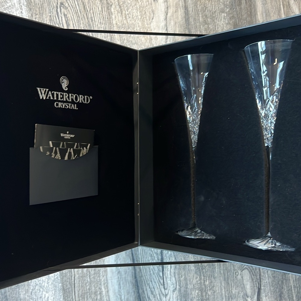 Waterford Crystal Glasses Wishes Happy Celebrations Toasting Flutes - Picture 8 of 10